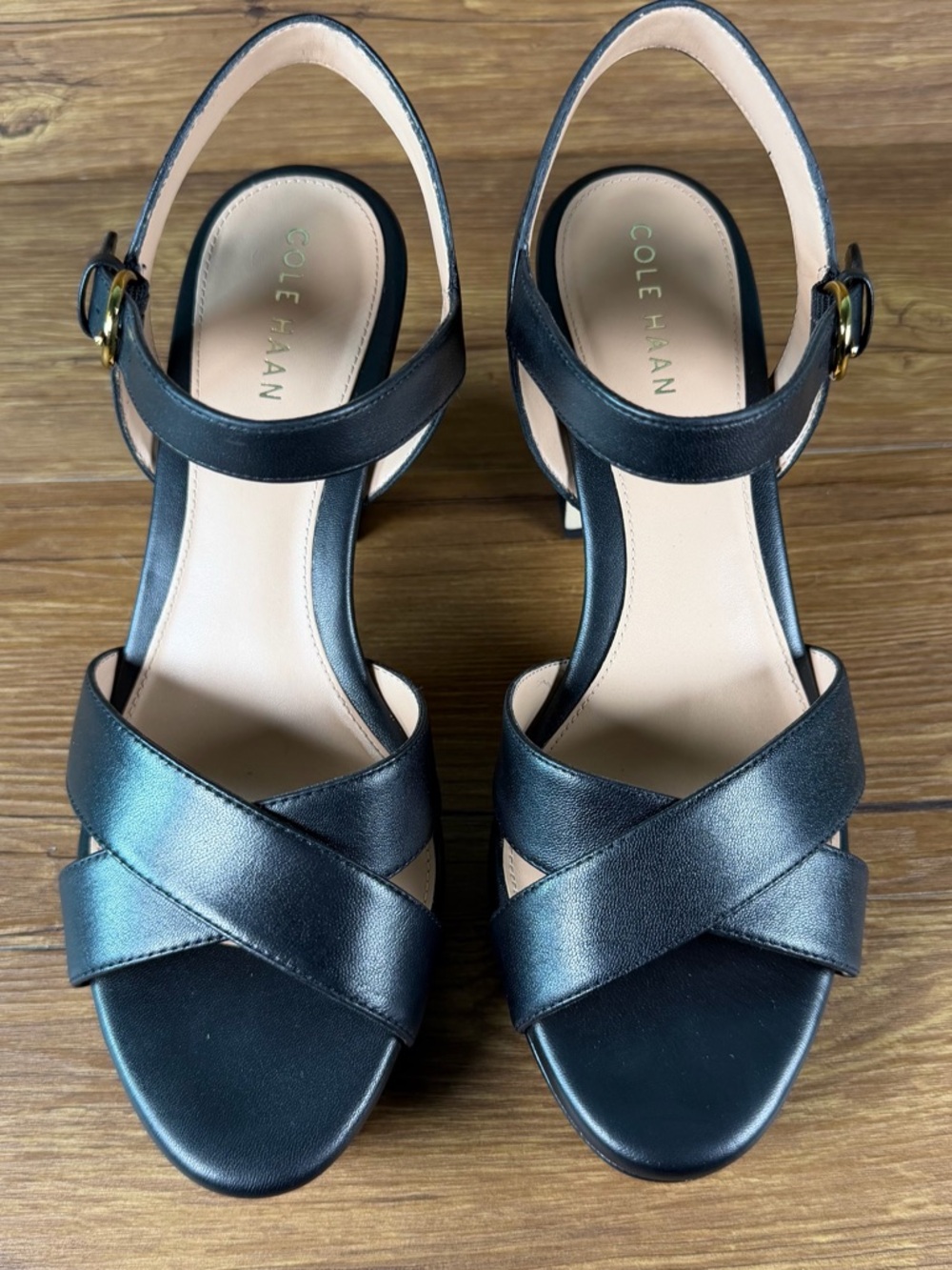 Cole Haan Black Leather Platform Sandal Heels View each picture 7.5